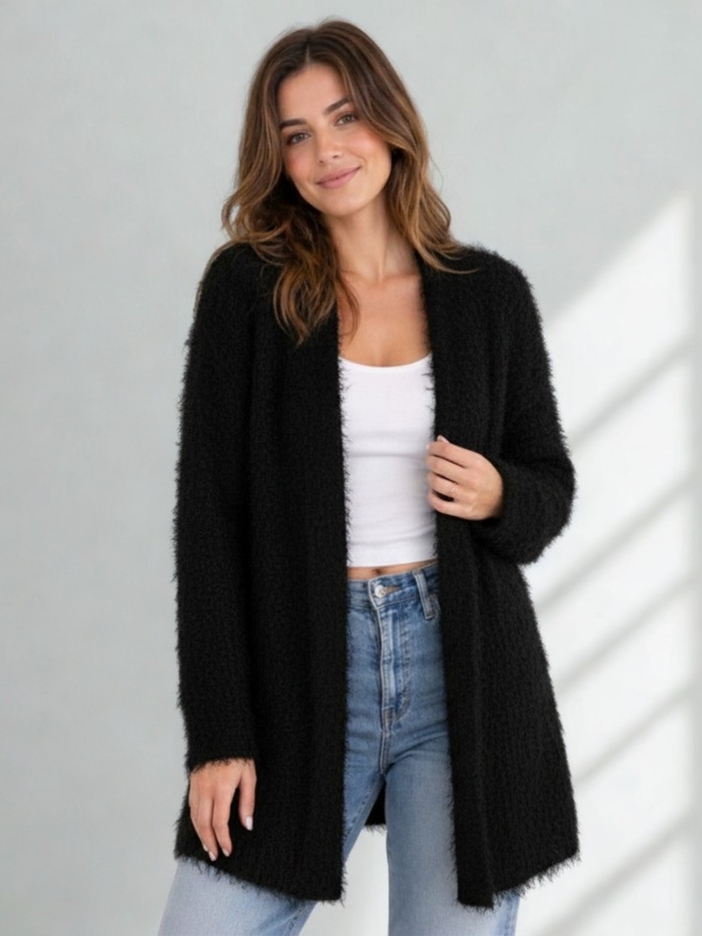 POL Eyelash Knit Cardigan | S | Black